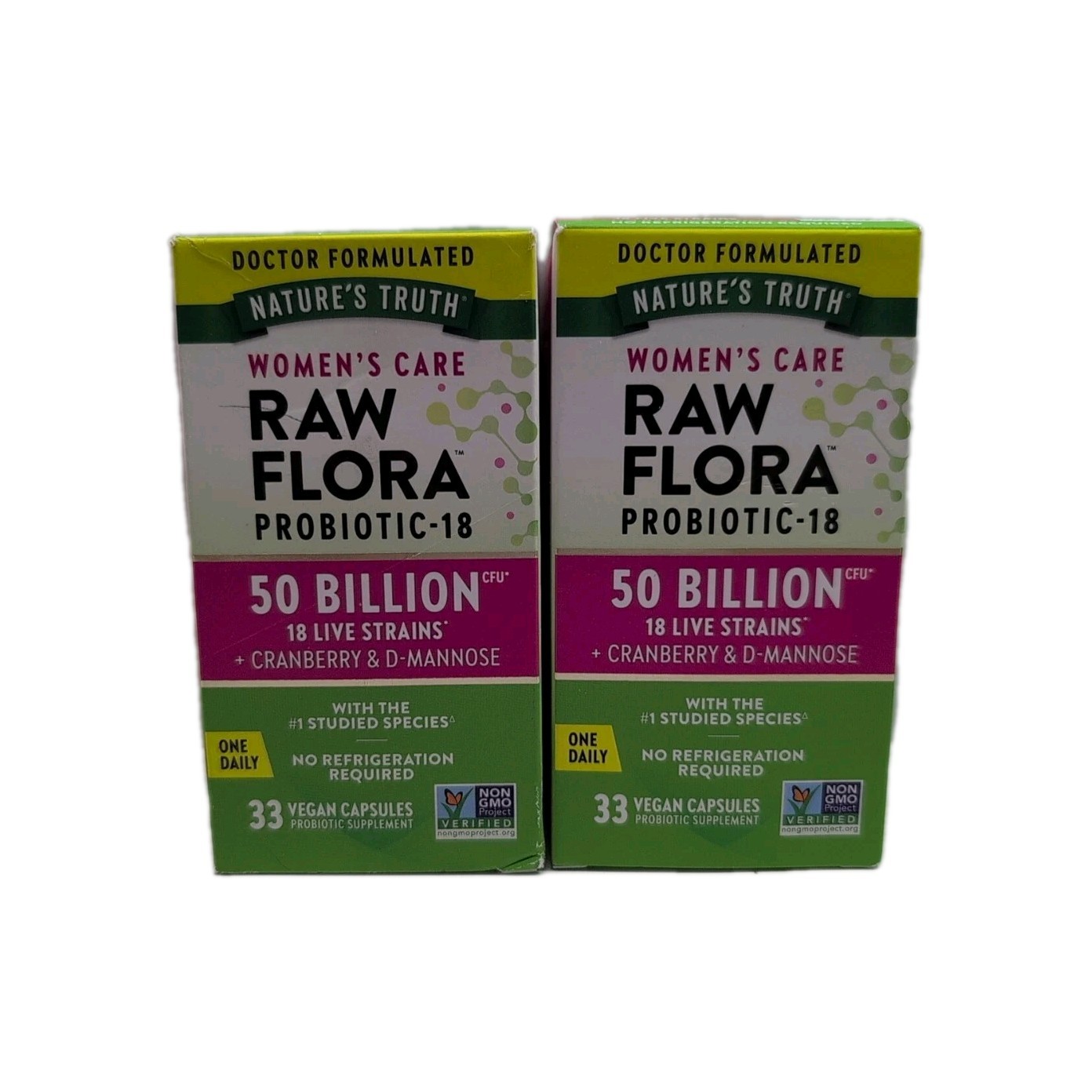 (2) Nature’s Truth – Raw Flora Probiotic-18, 33 Capsules Each. Exp: 02/2026+