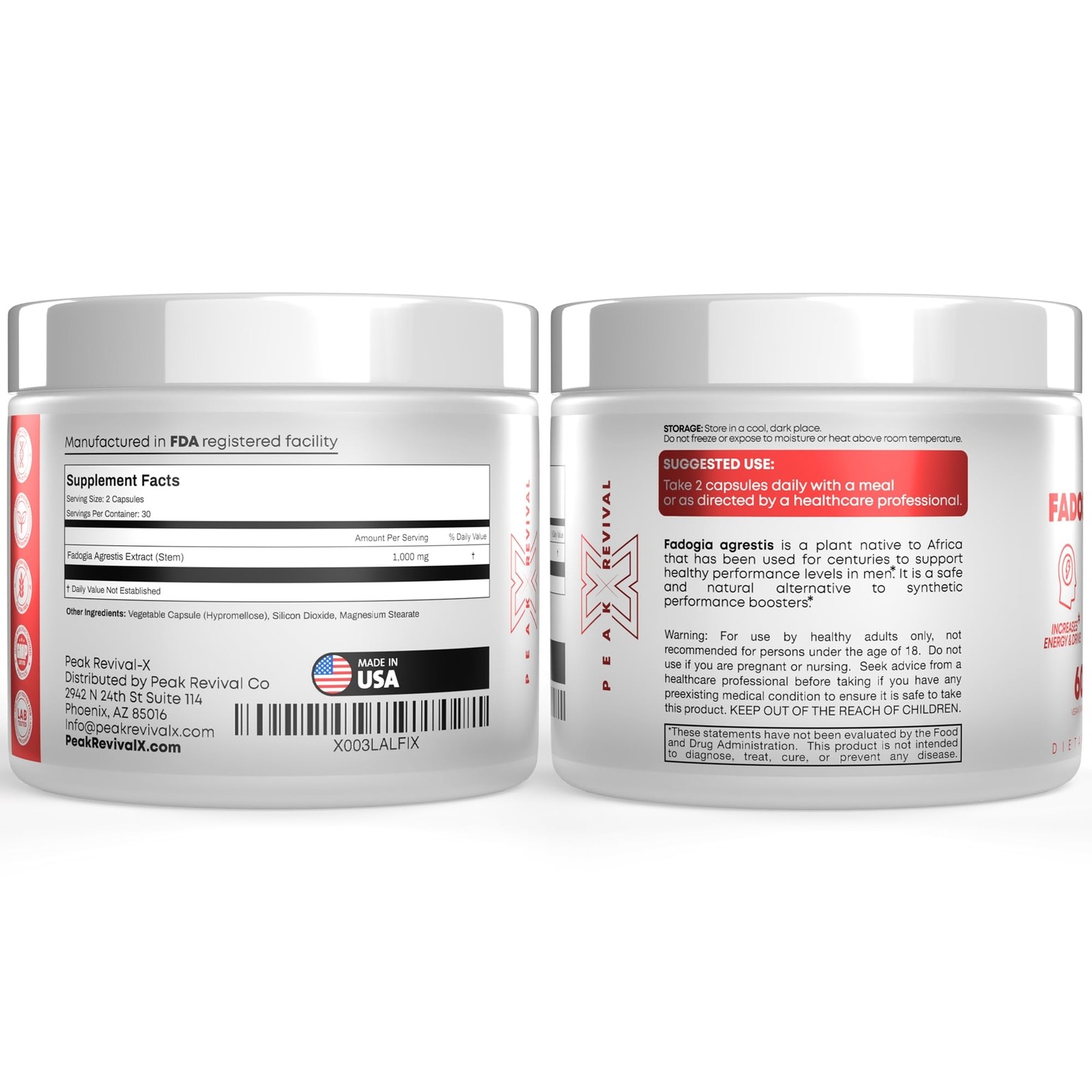 LUXRY NEW Peak Revival-X Fadogia Agrestis 1000mg Per Serving Supplement