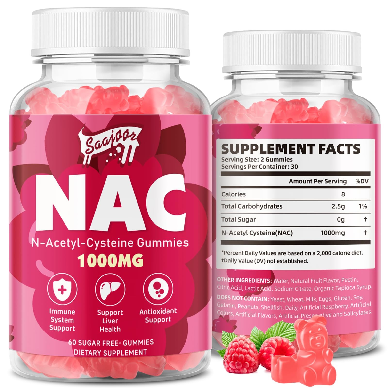 NAC Gummies Sugar-Free, N-Acetyl Cysteine 1 Count (Pack of 60), 1pack