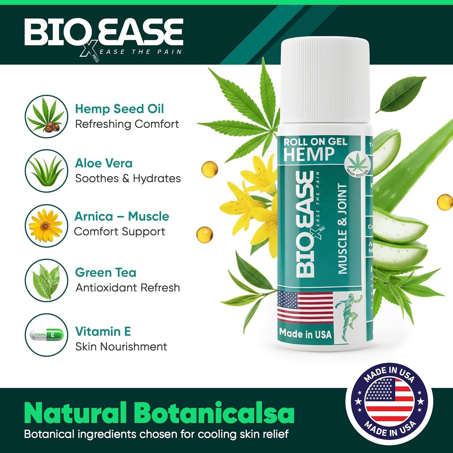 BioXPressEase Fast-Acting Hemp Pain Relief Roll On 3 Fl Oz (Pack of 1), Clear