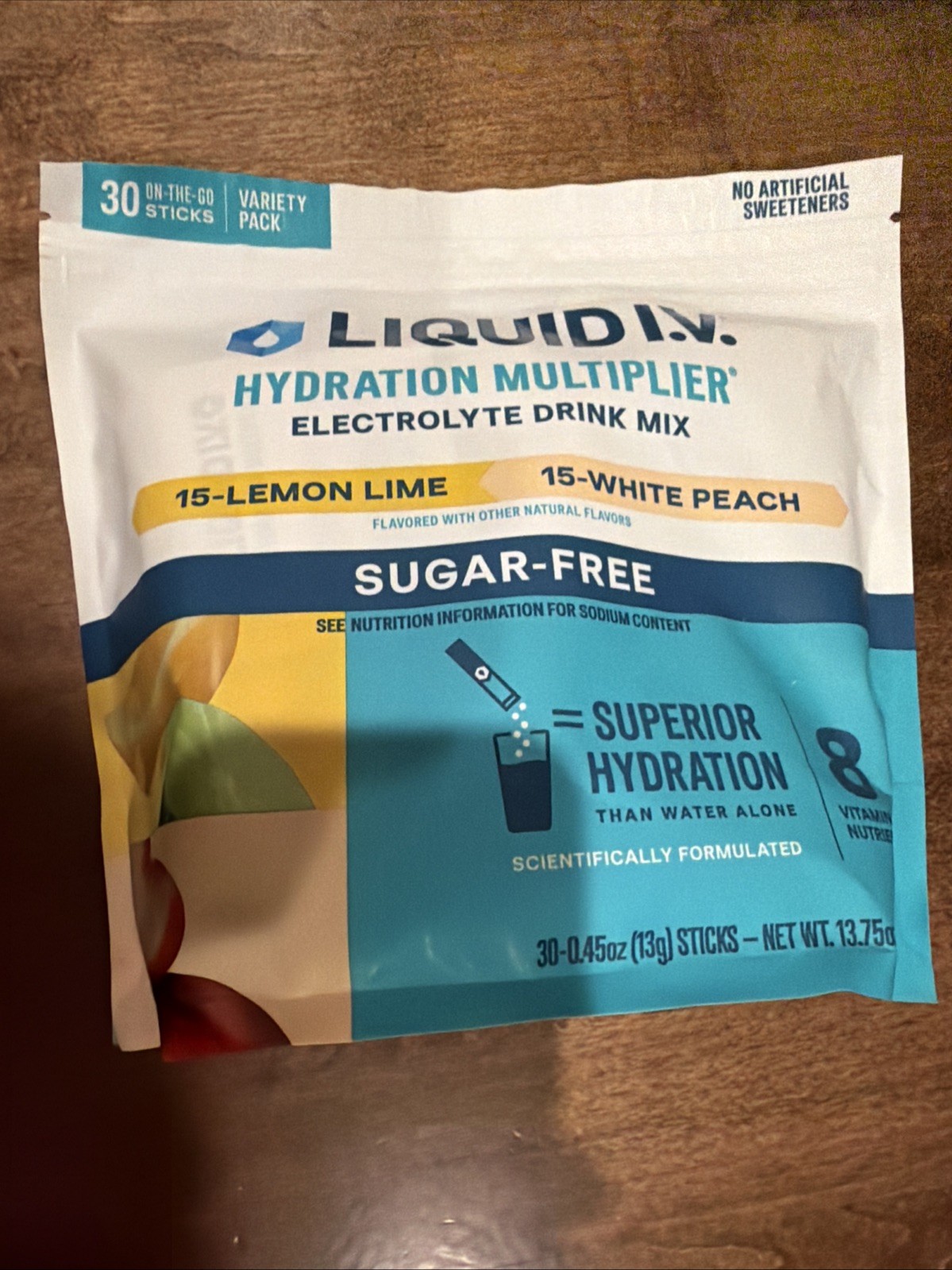 Liquid IV Sugar Free- Bag Of 30 -15 LEMON LIME / 15 WHITE PEACH