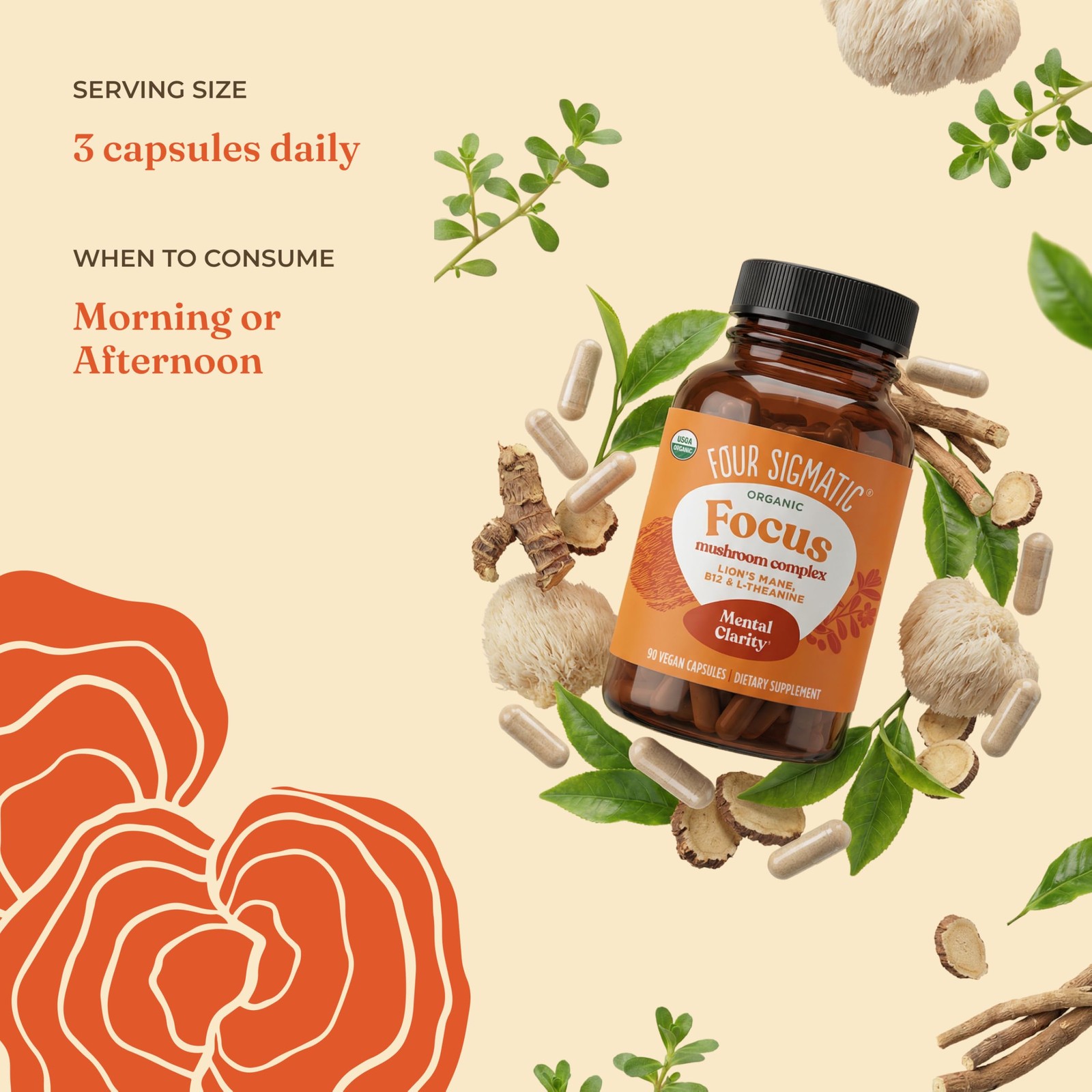 Four Sigmatic Focus Mane Boosting Complex Ashwagandha Bacopa Nootropic 30