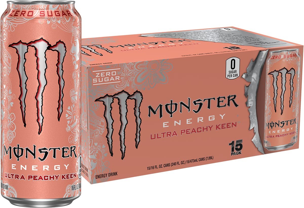 Energy Ultra Peachy Keen, Sugar Free Energy Drink, 16 oz (Pack of 15)