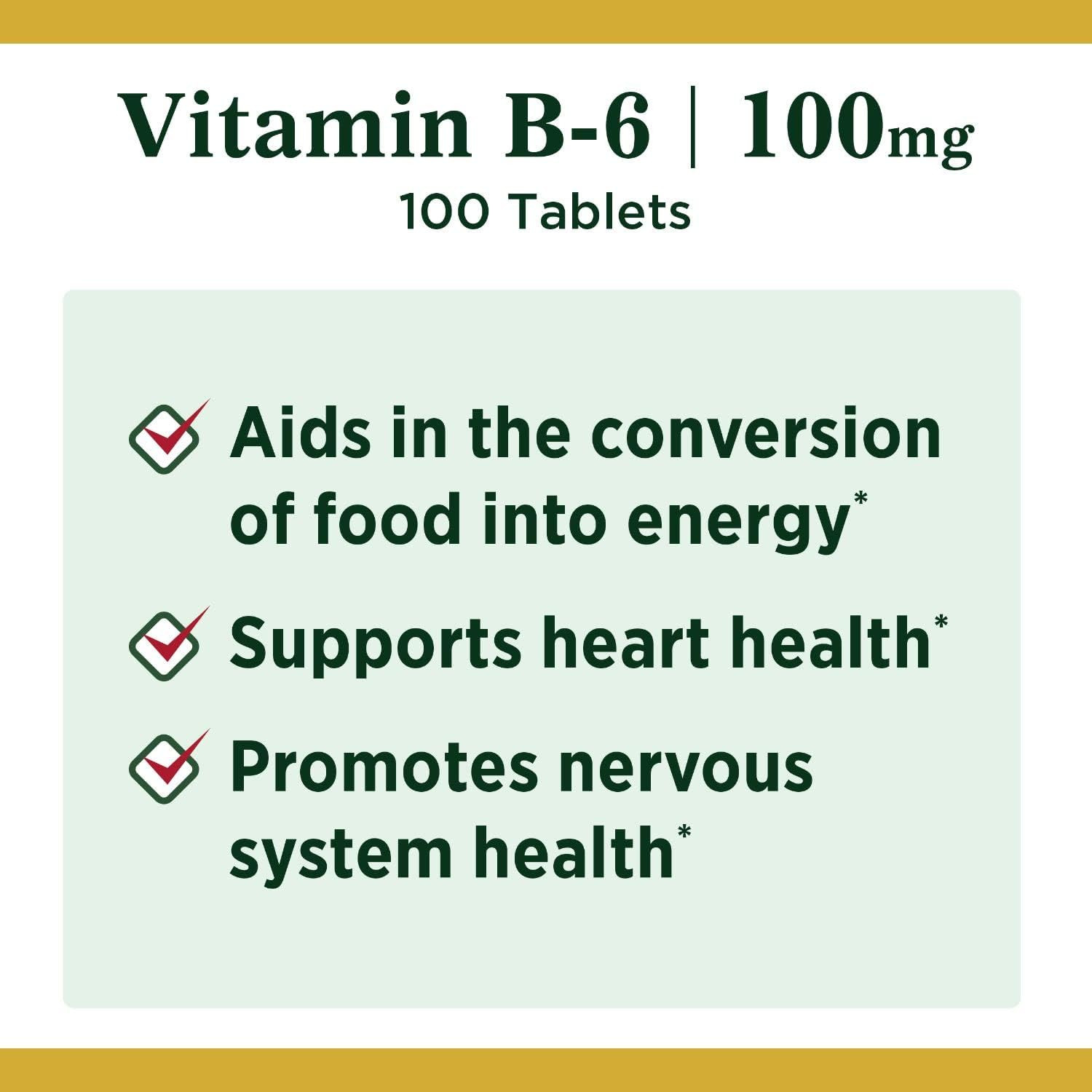 Nature’s Bounty Vitamin B6 100mg Nervous System & Energy Support 100 Tablets
