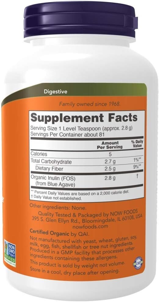NOW FOODS (3 PACKS) Inulin Prebiotic Pure Powder Organic 8 oz