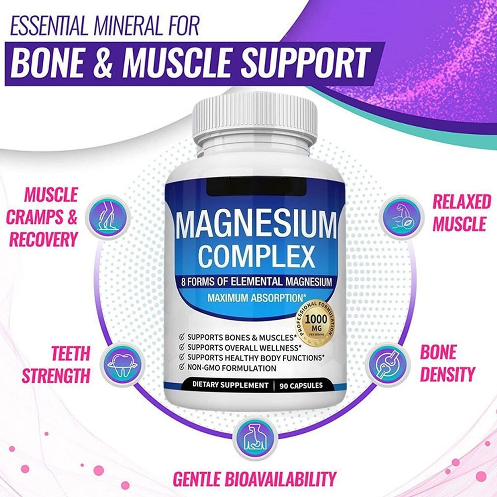 1~5x Magnesium Complex Supplement 8 Elemental 1000mg – Vegan Non-GMO 90 Capsules
