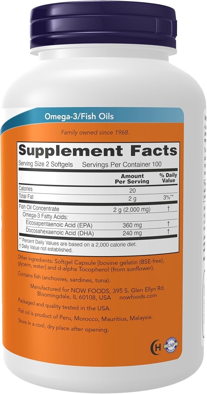 NOW Foods Omega-3 180 EPA/120 DHA Cardiovascular Support 200 Softgels