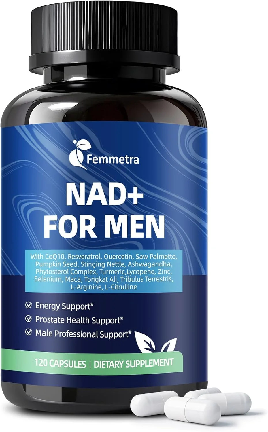 Femmetra NAD+ Supplements for Men with NAD Energy Boost & Saw Palmetto 120 Capsu