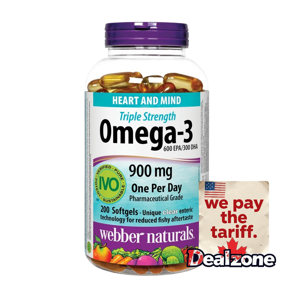 Webber Naturals Triple Strength Omega-3 900mg, One Per Day, 200 softgels
