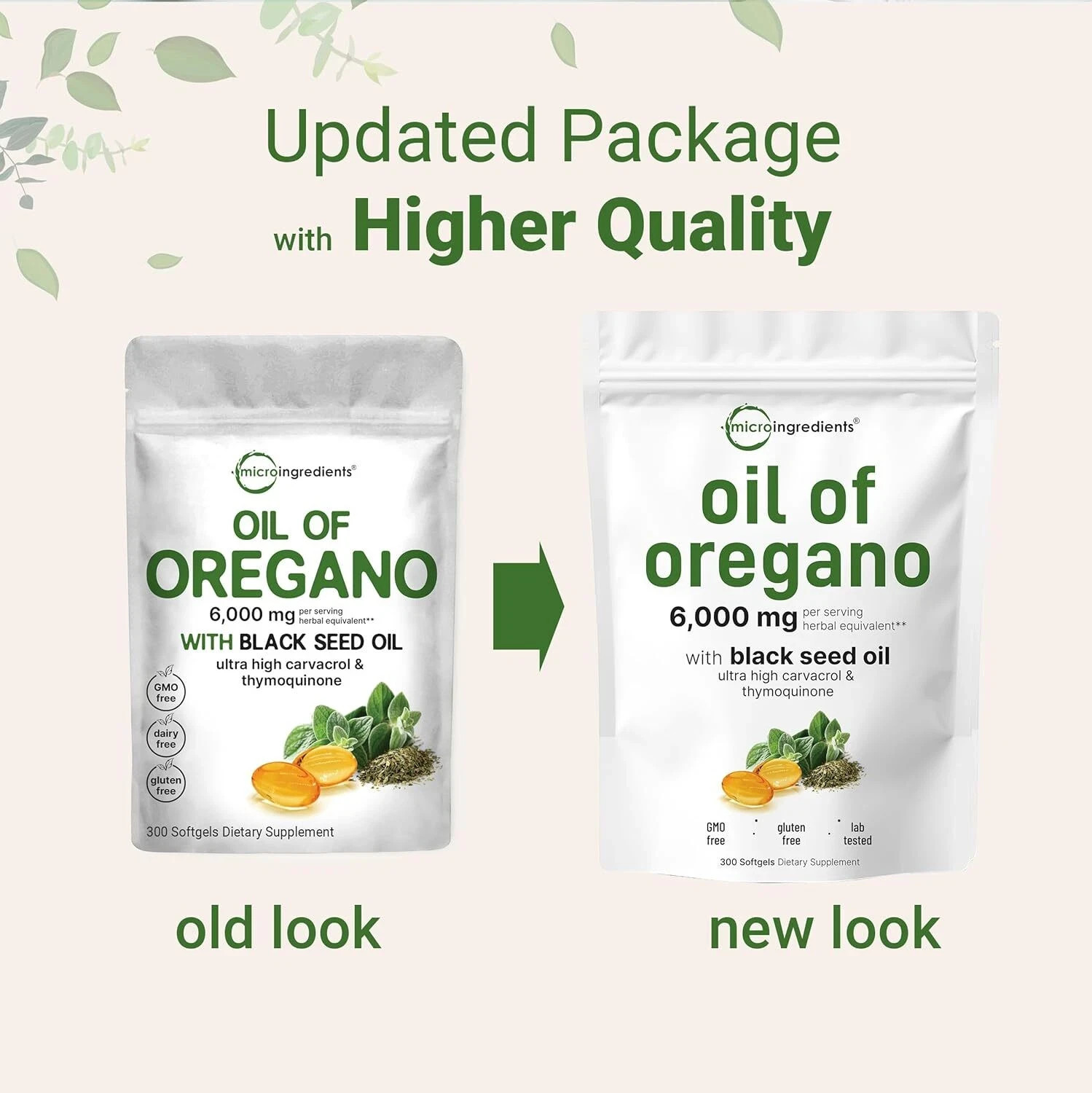 Micro Ingredients Oil of Oregano Softgels 6000mg Per Serving, 300 Count | 2 PACK