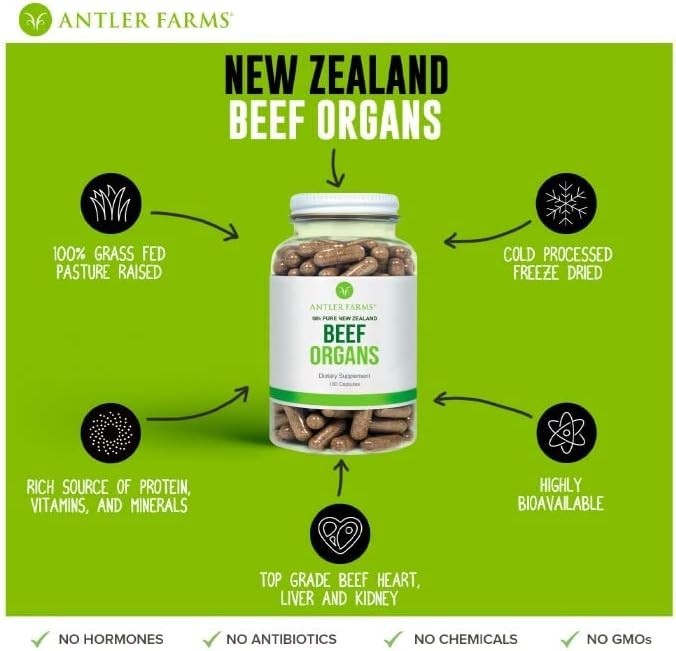 Nutrient-Dense Grass-Fed Beef Organs – 180 Capsules, Cold-Processed for Wellness