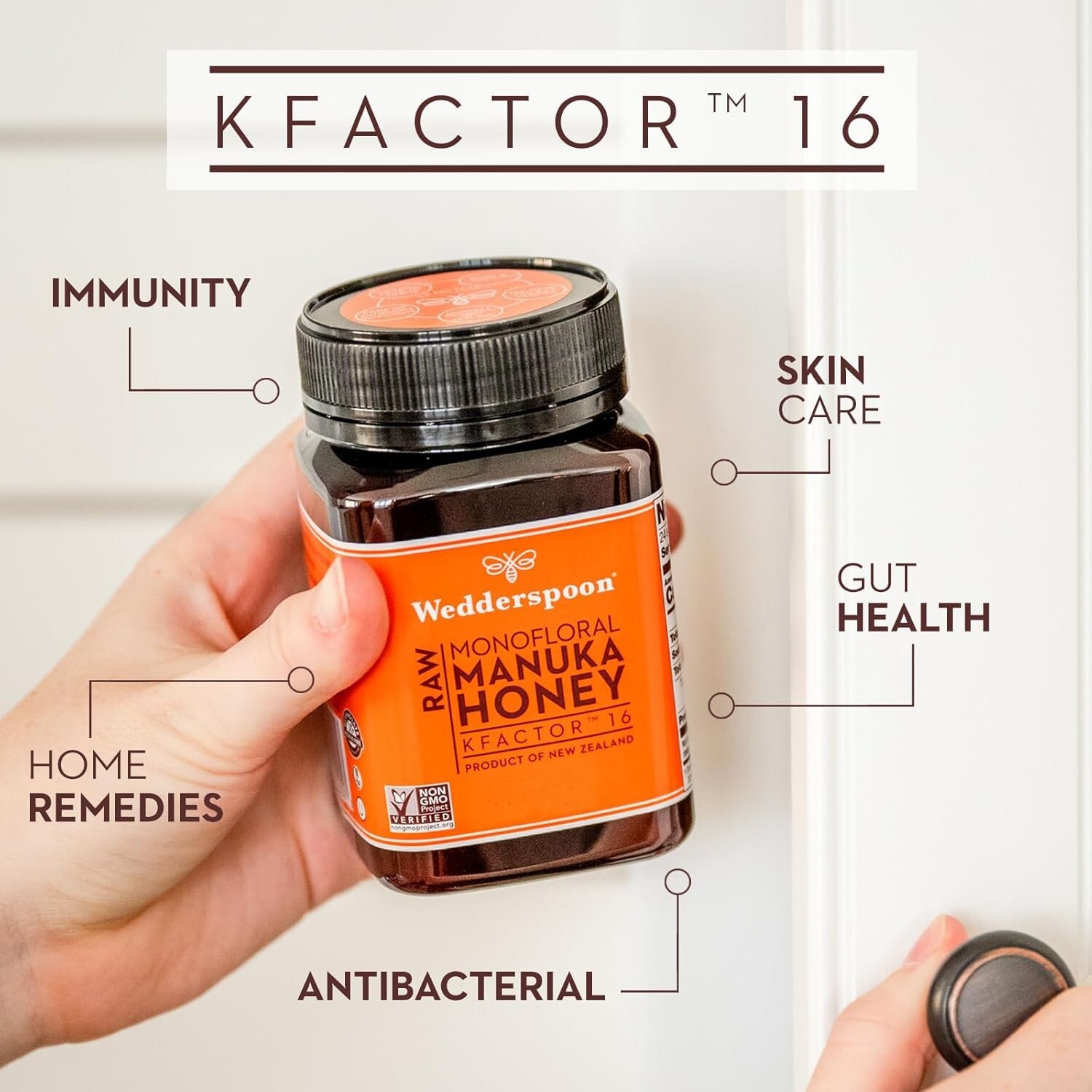 Wedderspoon Raw New Zealand Monofloral Manuka Honey KFactor 16 – NET WT. 17.6 OZ
