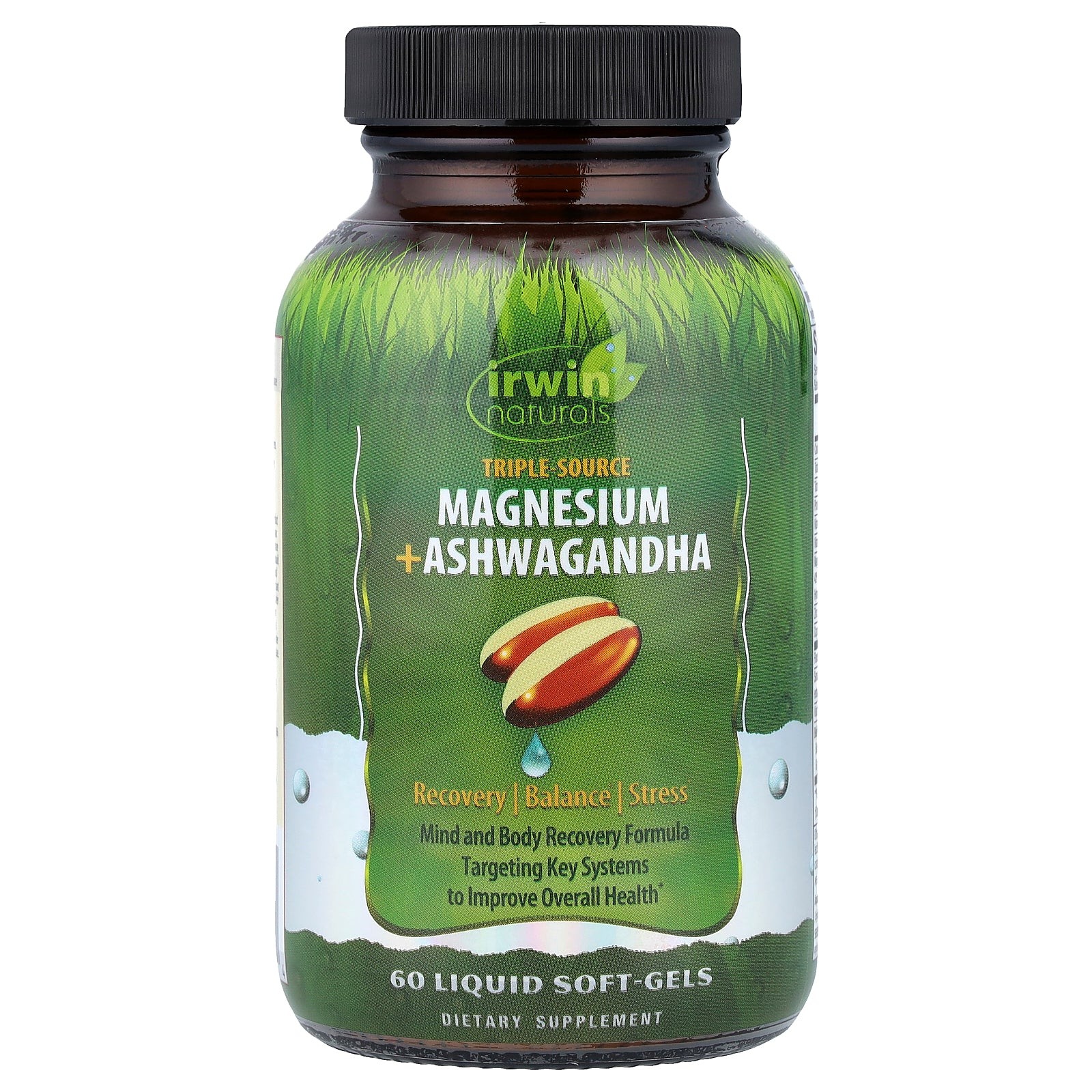 2 X Irwin Naturals, Triple Source Magnesium + Ashwagandha, 60 Liquid Soft-Gels