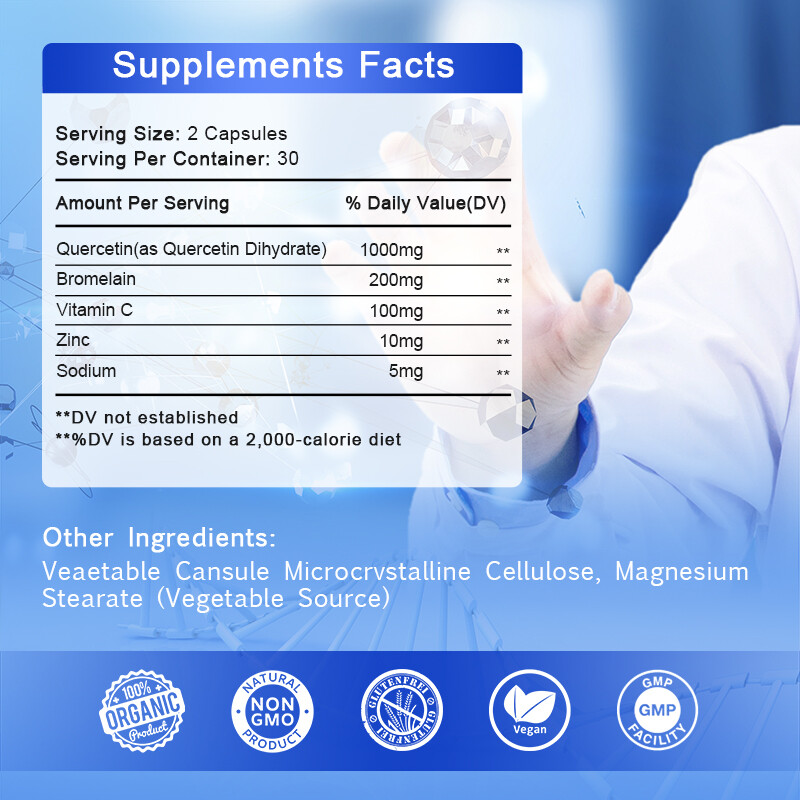 Quercetin with Bromelain & Zinc – Natural Immune Support Supplement 1000MG