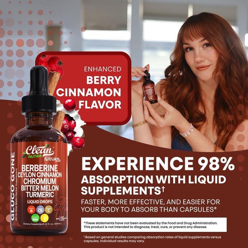 Organic Berberine Cinnamon Ceylon Liquid Nutritional Supplement Drops Melon Bitt