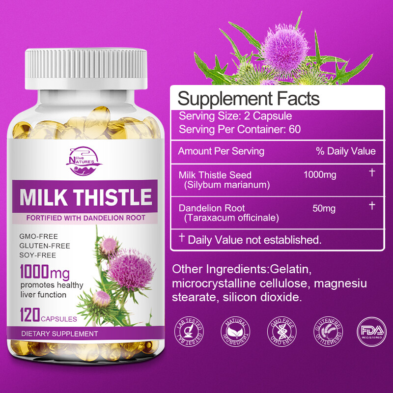 Organic Milk Thistle Capsules Liver Cleansing Detox Repairing Formula Pills Cap