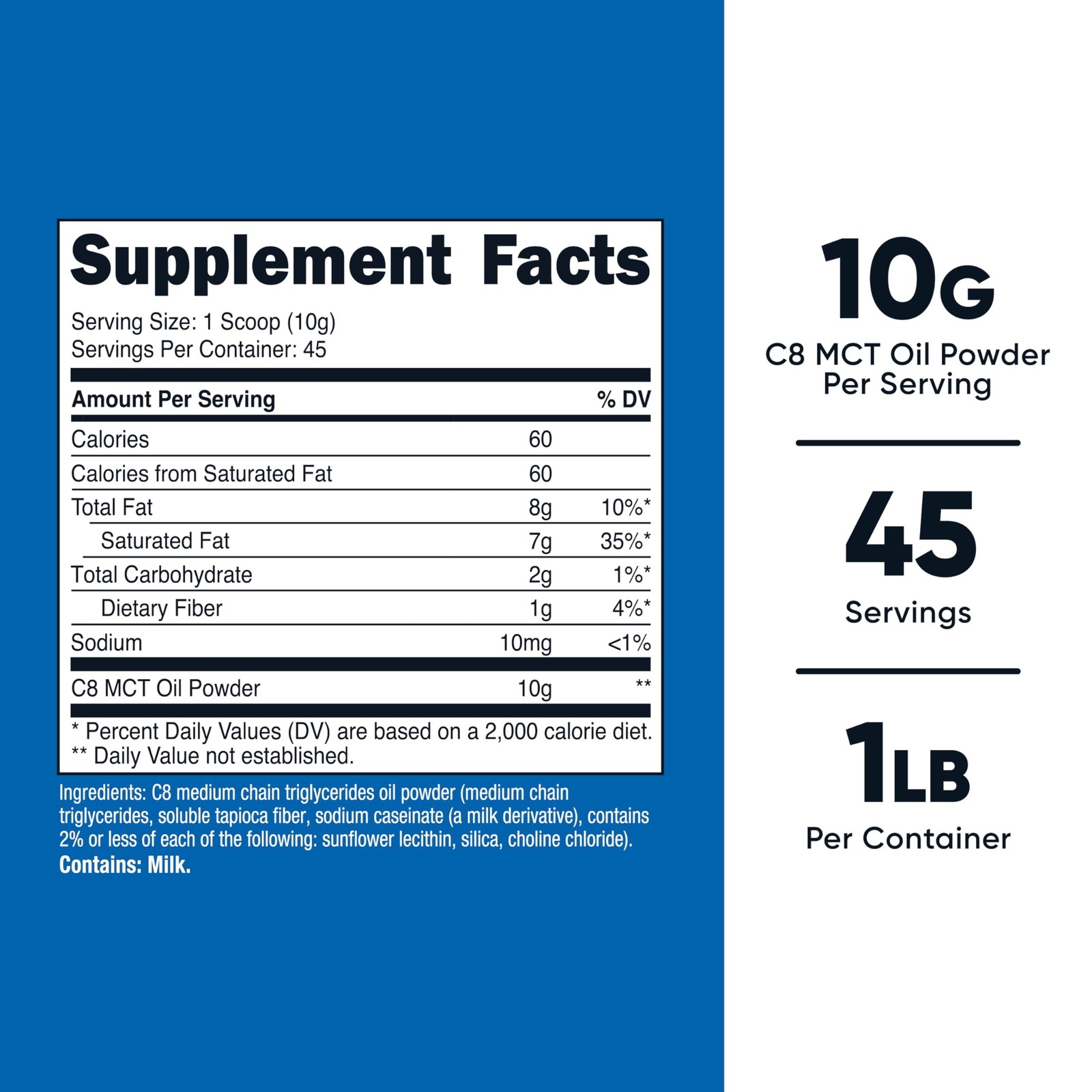 Nutricost C8 MCT Oil Powder 1LB (16.2oz) – 95% 16.2 Ounce (Pack of 1)