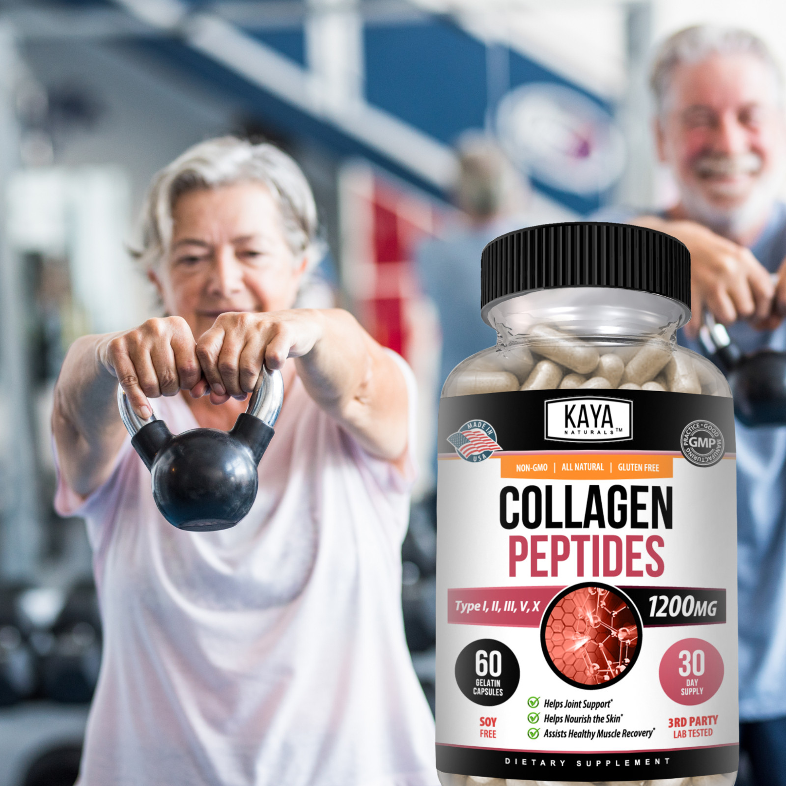 Collagen Peptides Types I, II, III, V, X 1200mg Pills Anti-Aging Skin Capsules