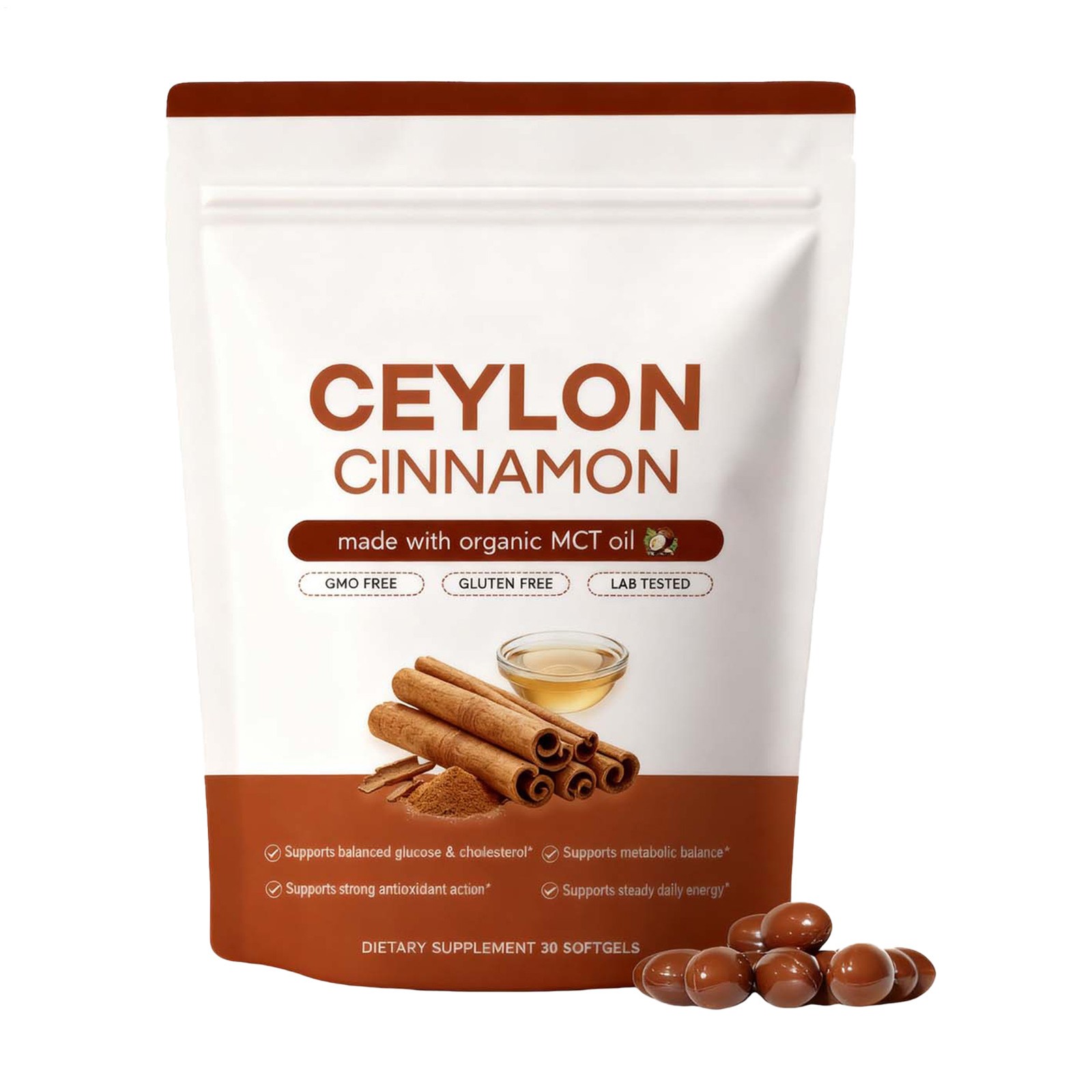 Ceylon Soft Cinnamon Gels 7200Mg Equivalent with Mct O, Ceylon Cinnamon Softgels