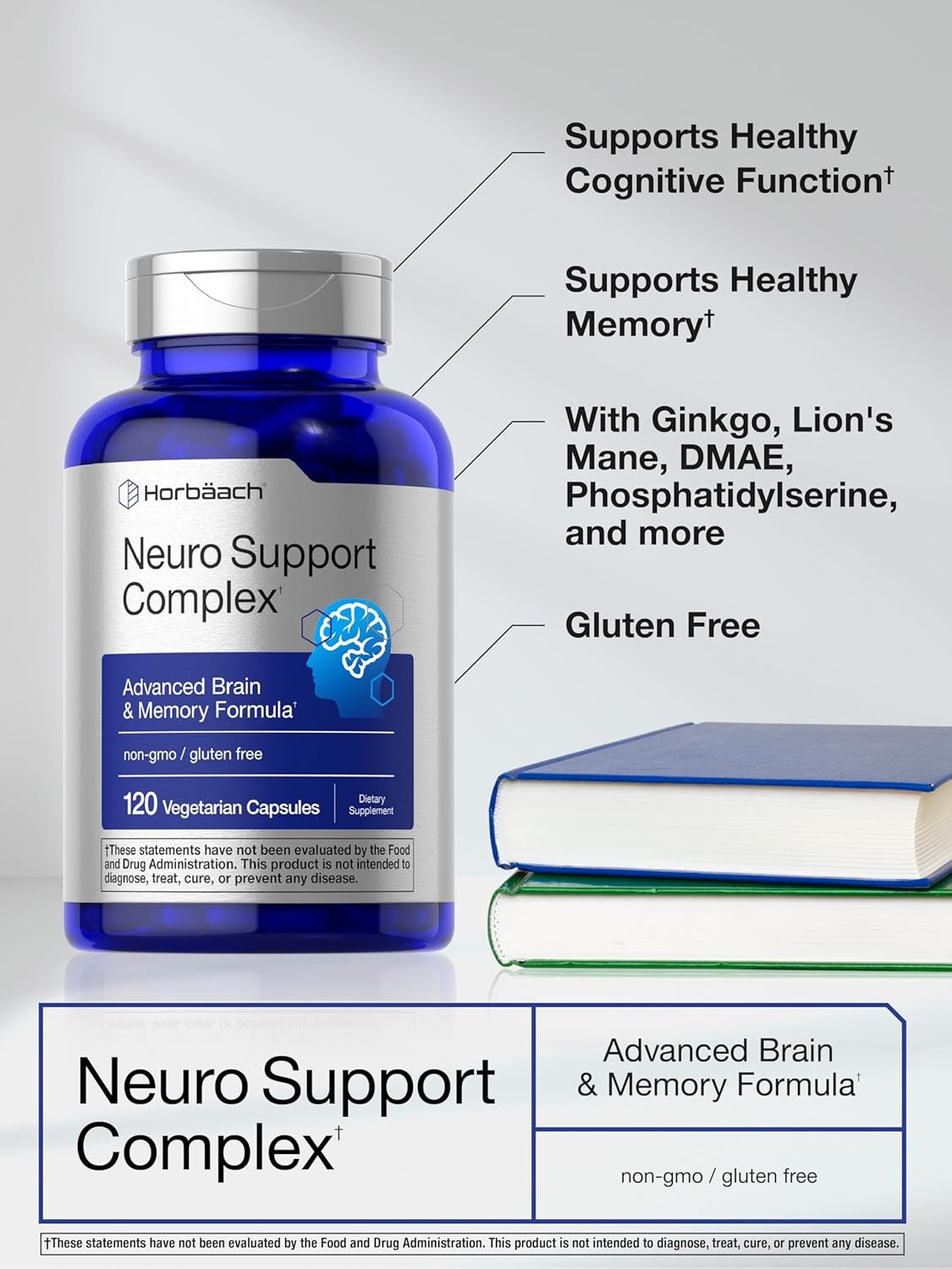 Brain Support Supplement | 120 Capsules | Memory, Focus, Clarity | by Horbaach