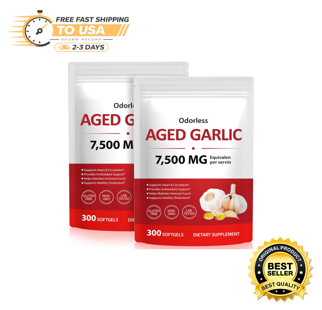 2 Pack Aged Garlic Extract 7500mg Odorless Garlic 300 Softgels Heart Immune