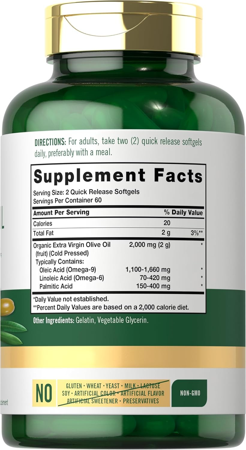 Carlyle Olive Oil Extra Virgin 2000Mg | 120 Softgel Capsules | Cold Pressed | No