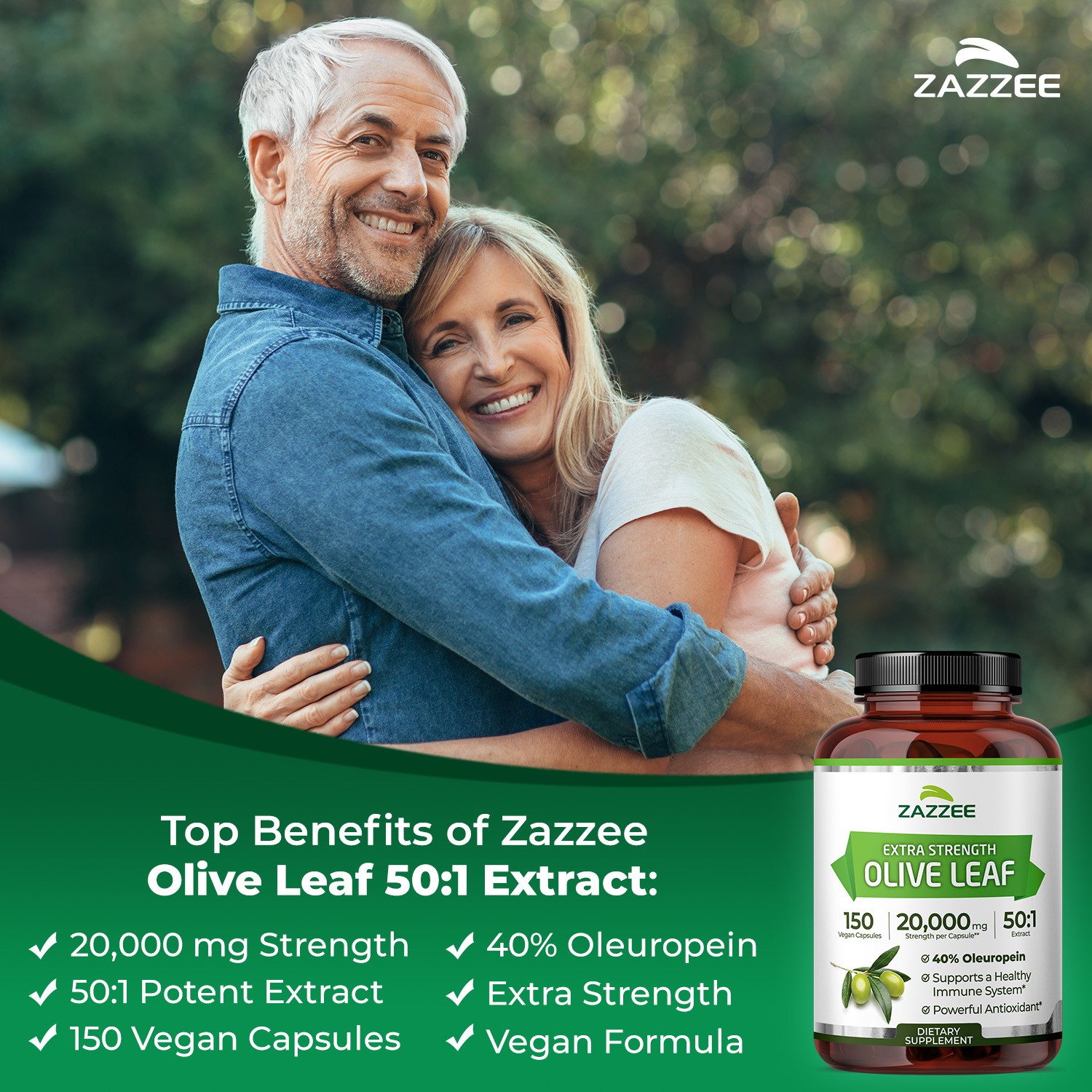 Extra Strength Olive Leaf 50:1 Extract, 20,000 mg Strength, 40% Oleuropein