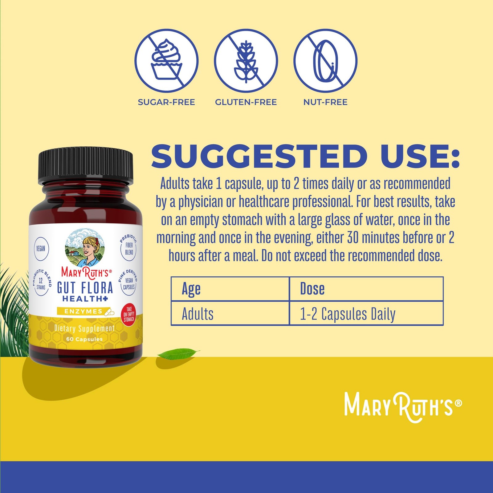 MaryRuth Organics Gut Flora Health+ Enzymes | Up to 2 Month Supply | Prebioti…