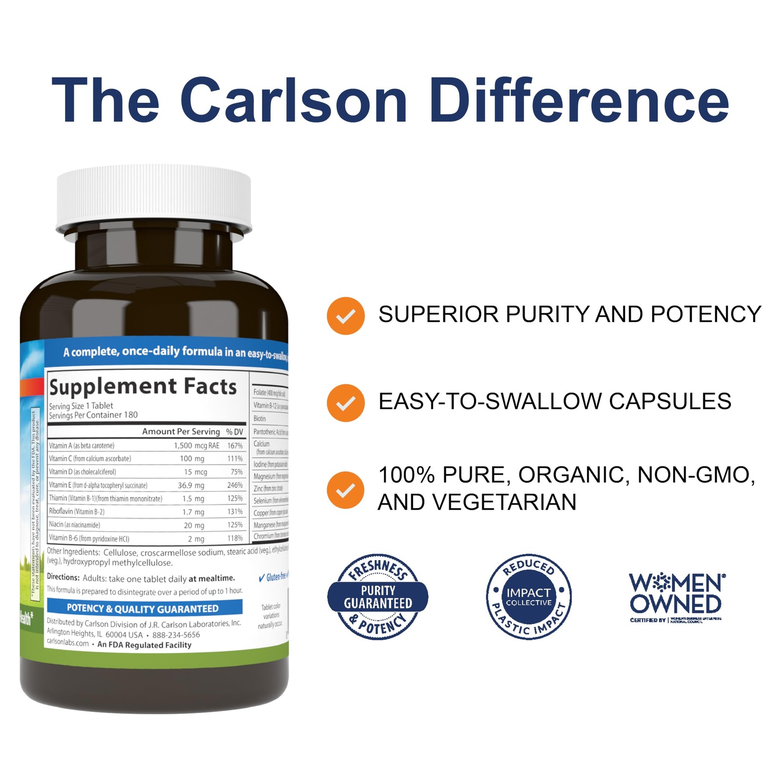 Carlson – Mini-Multi Small Multivitamin Tablets Vitamins Minerals Immune