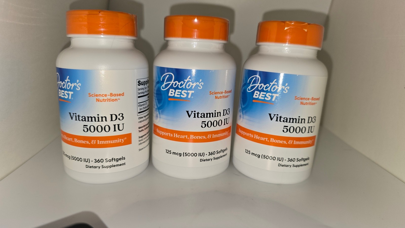 3 Pack Doctors Best Vitamin D3 5000 IU Heart Bones Immunity 360 ct Exp 06/27