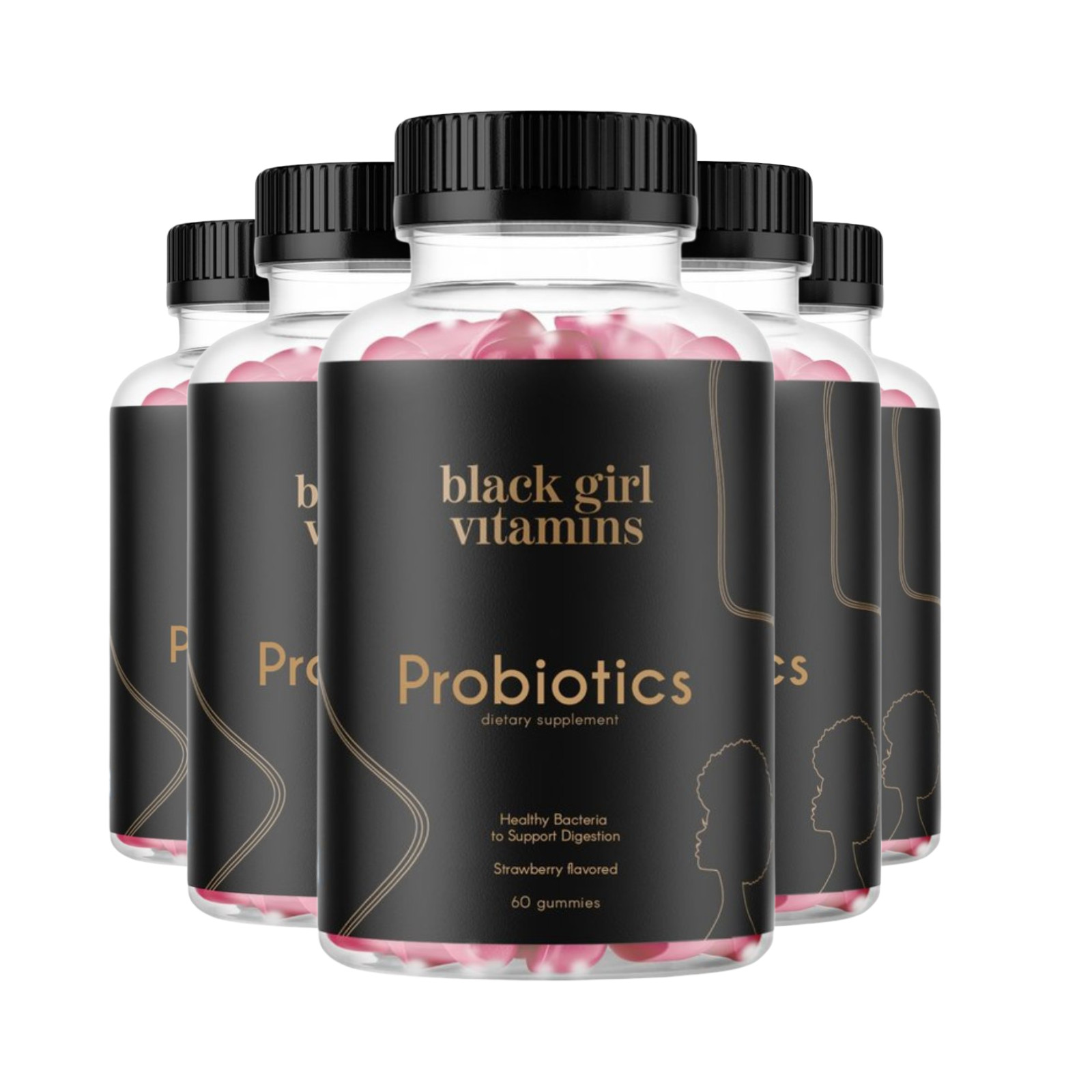 5-Pack Black Girl Vitamins Probiotics Gummies – Supports Digestine – 300 Gummies