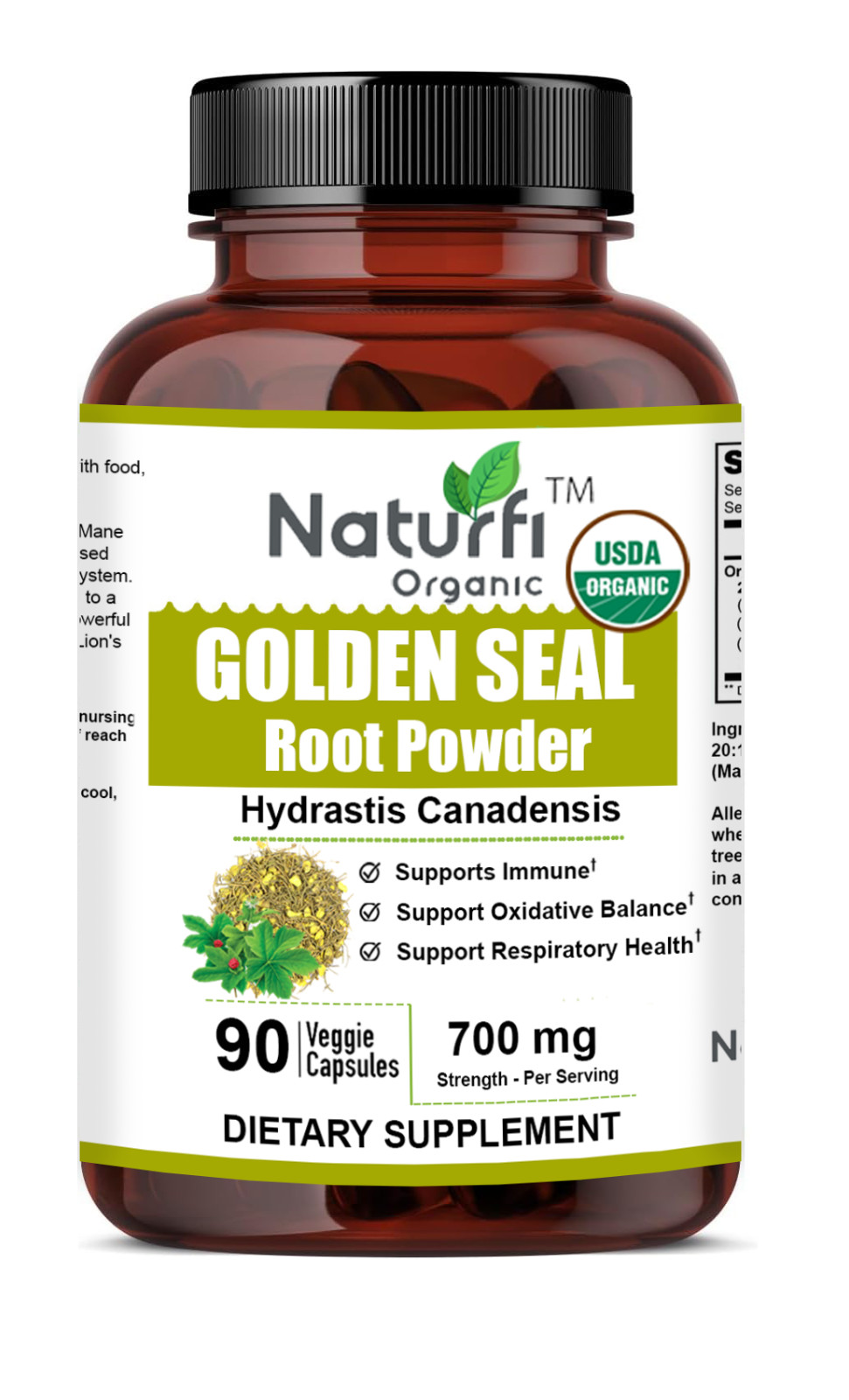 Goldenseal Root Capsules, 90 Capsules, USDA Organic, 3rd Party Lab Tested