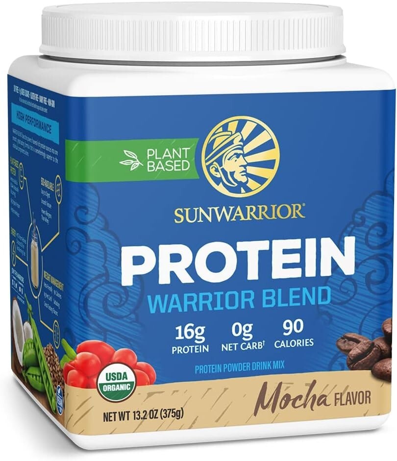 Sunwarrior Warrior Blend Organic Vegan Plant Protein Powder with BCAAs, 13.2 oz