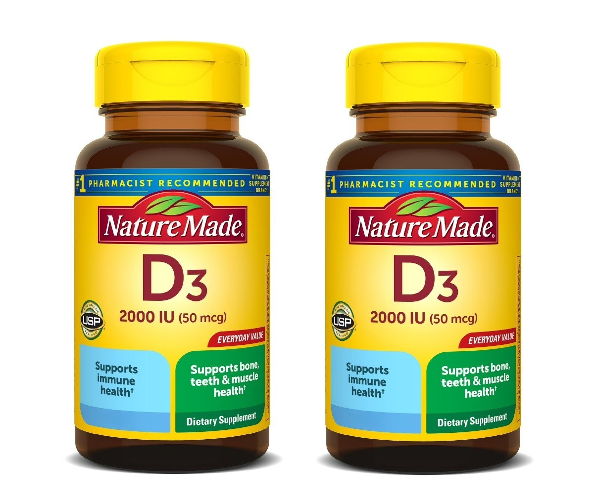 Vitamin D3 Dietary Supplement for Bone and Immune Health Support, 100 Ct 2 Pack