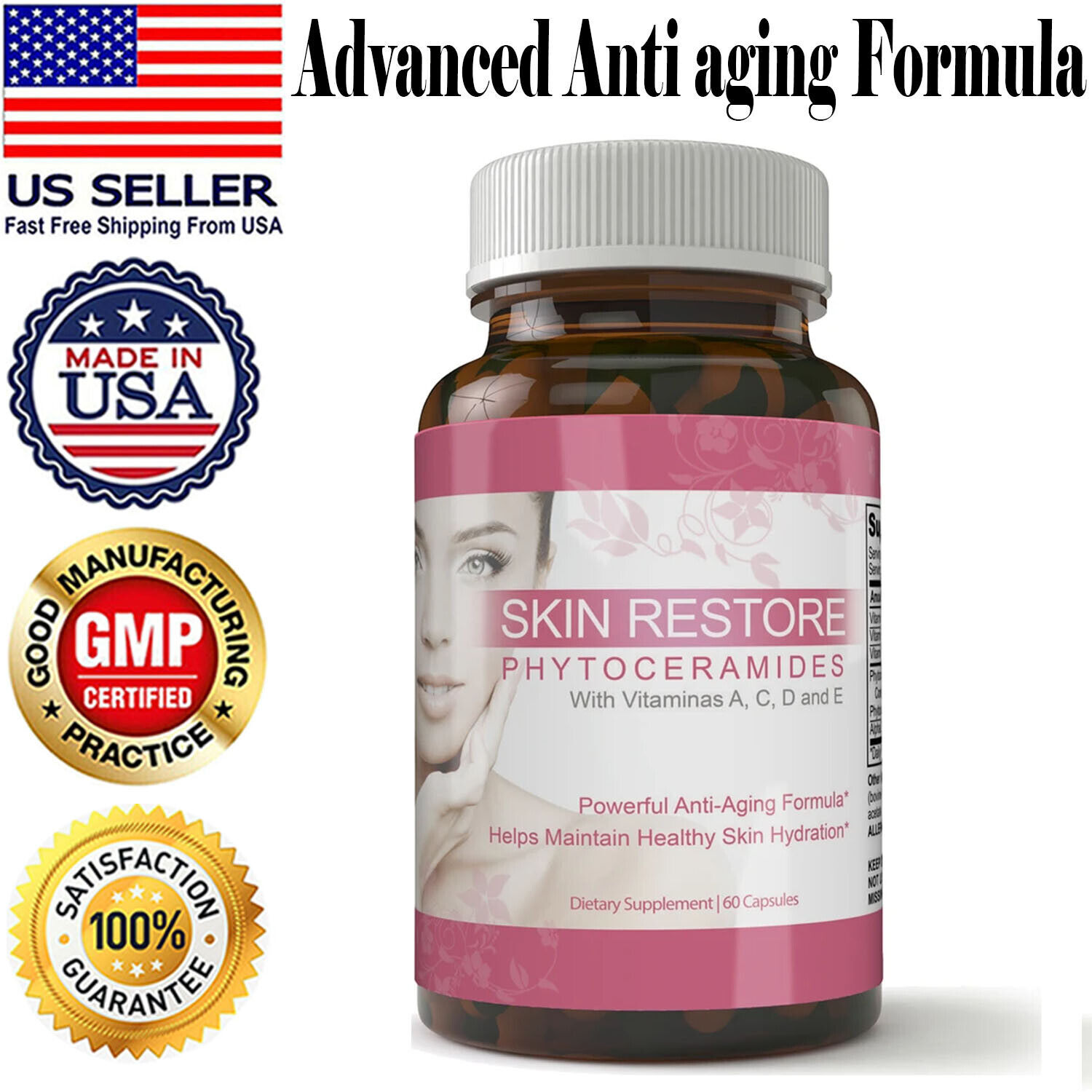 Skin Restore Collagen Phytoceramides Supplement Advanced Kidney Support 60 Caps