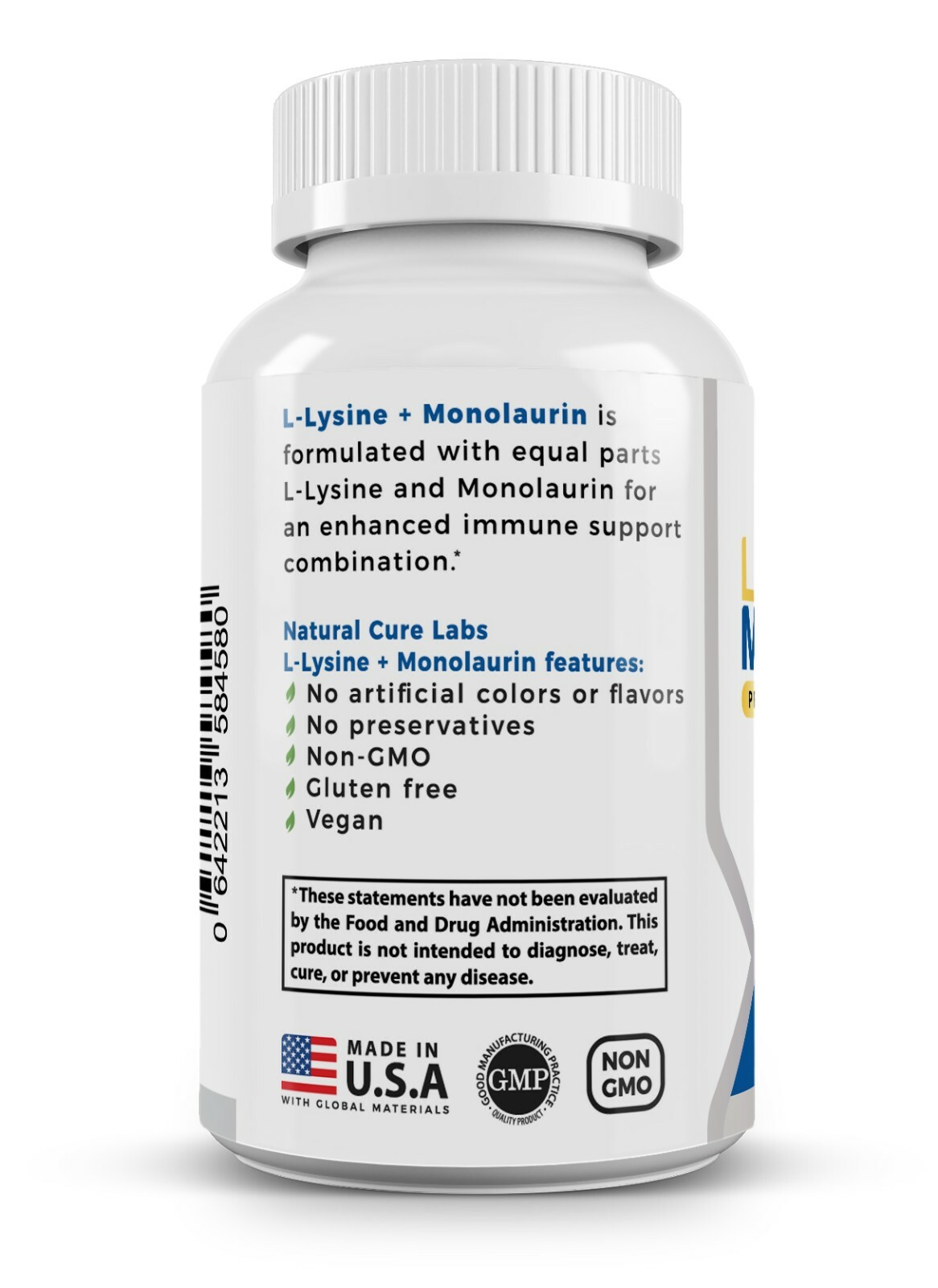 Natural Cure Labs L-Lysine + Monolaurin 600mg 1:1 Ratio