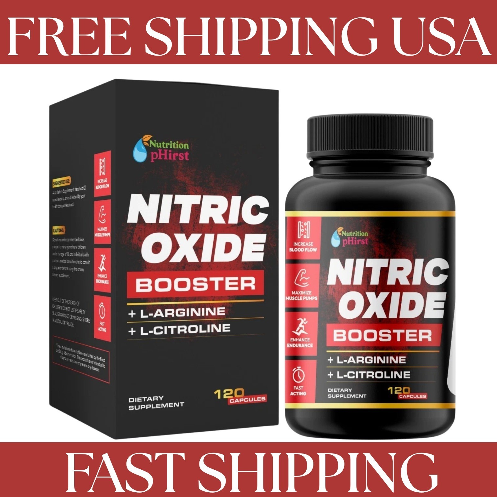 Nitric Oxide Circulation Booster with L-Arginine, L-Citrulline 120 Capsules US