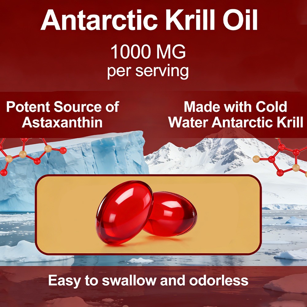 Krill Oil 1000mg-Omega-3 EPA DHA with Astaxanthin,Heart&Brain Health 30~120 Caps