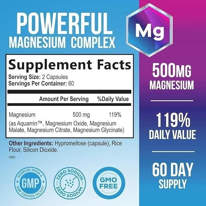 Magnesium Complex Supplement 500 mg – 5 in 1 High Absorption Chelated Magnesium