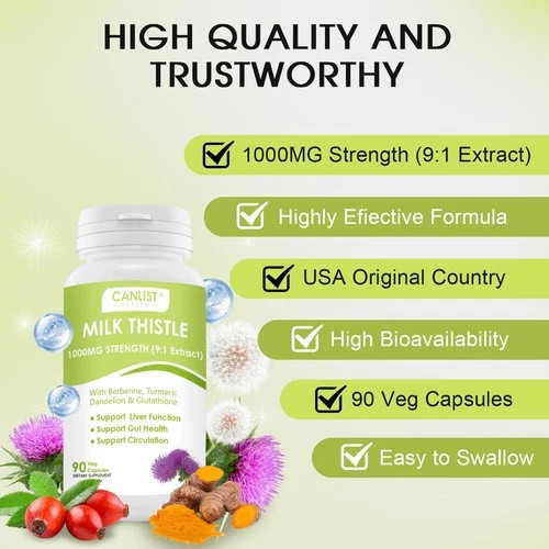CANLIST Milk Thistle Capsules 1000mg, Potent 9:1 90 Count (Pack of 1)