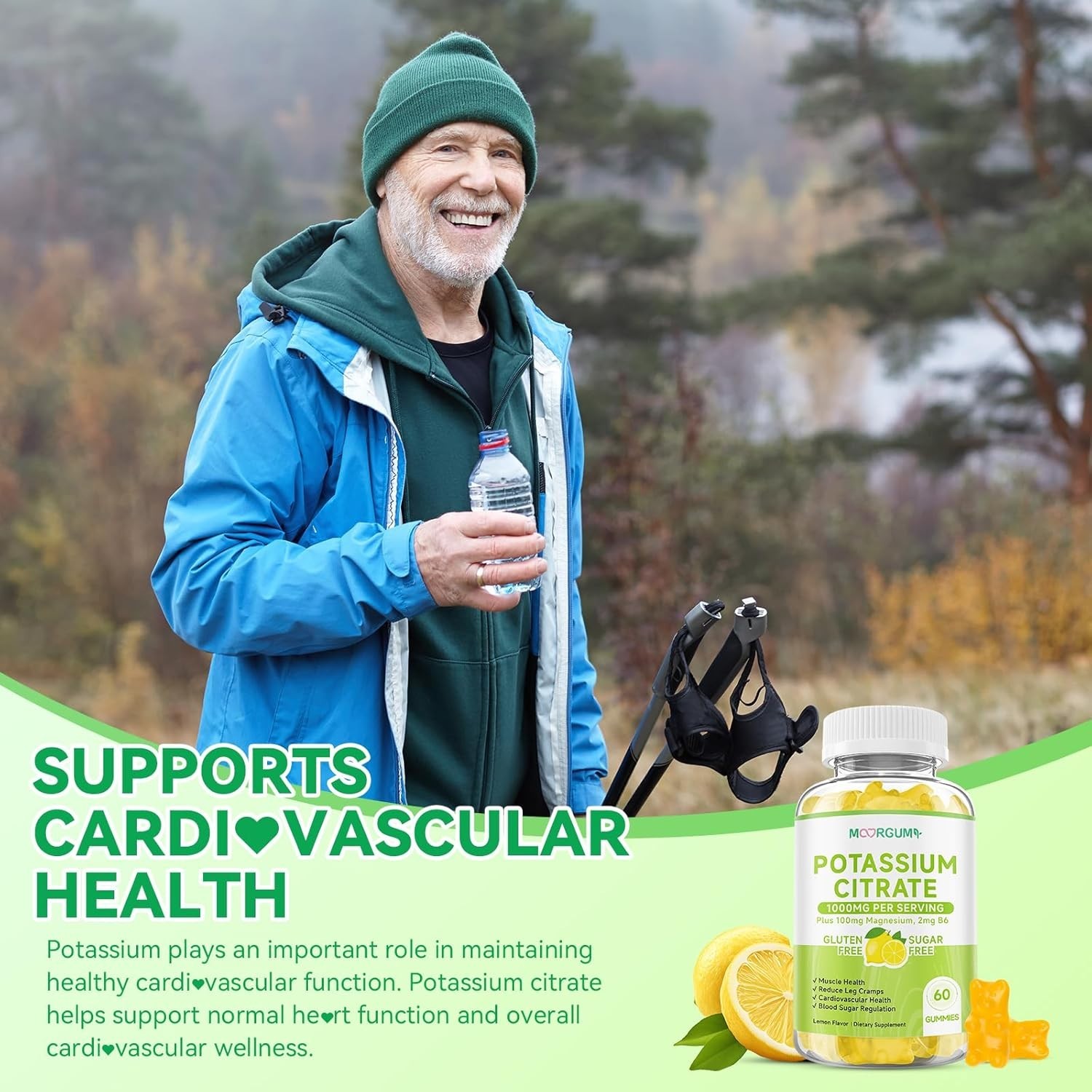 Potassium Citrate 1000mg Gummies, Potassium Supplement for Adults Women and Men,