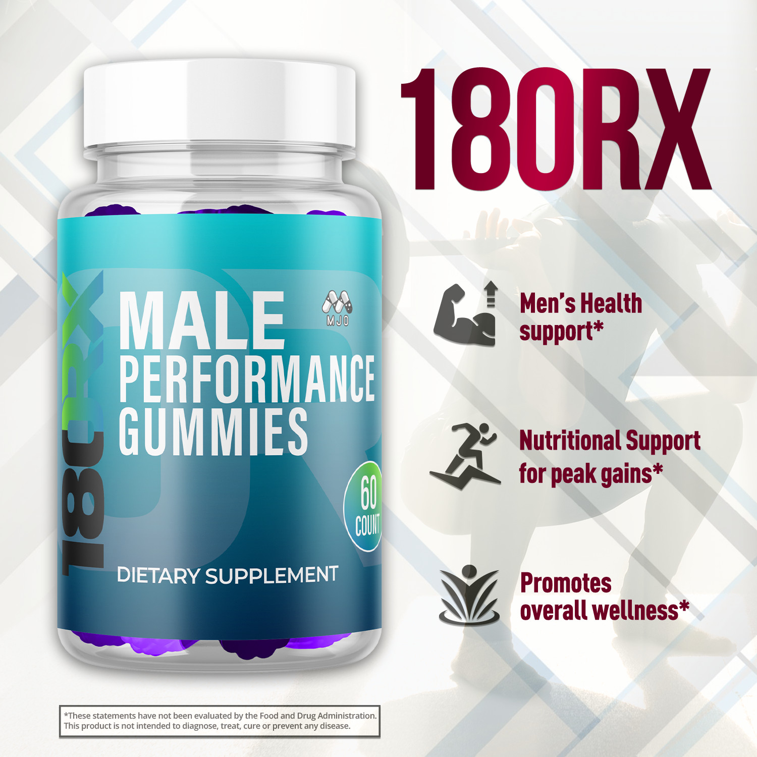 (2 Pack) 180RX Male Gummys Advanced Male Support Vitamin Supplement 120 Gummies