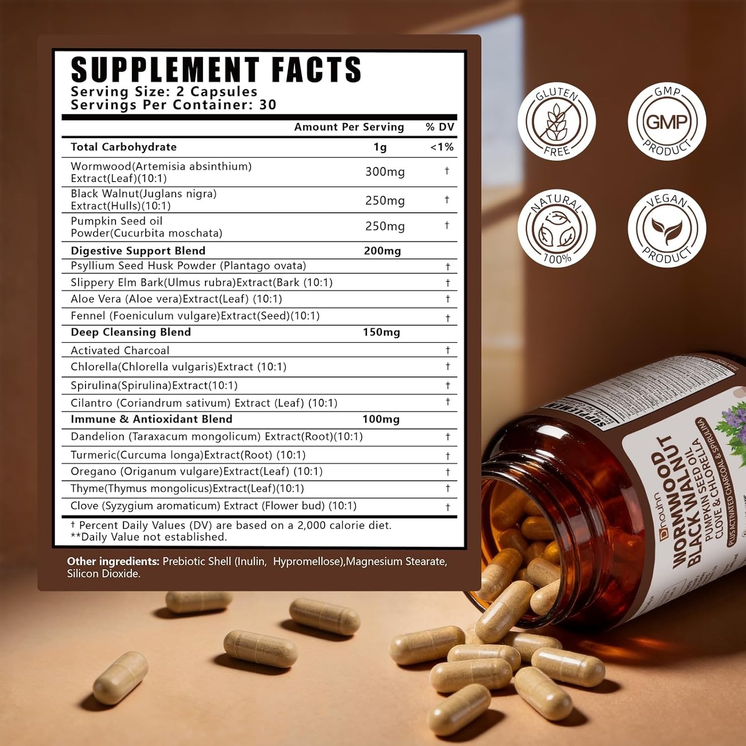 Wormwood Black Walnut Clove Parasite Cleanse for Humans Capsules – Natural Gut