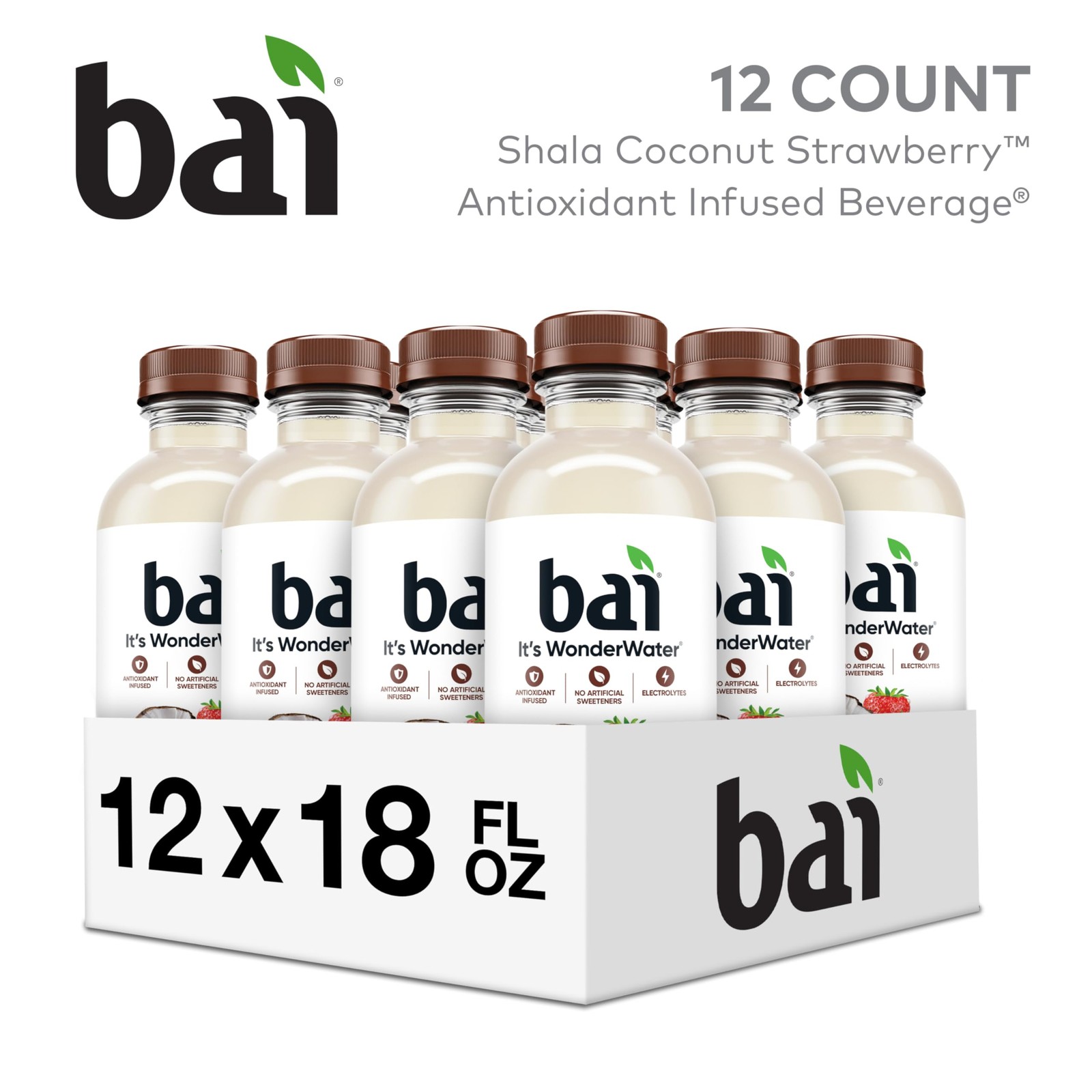 Antioxidant Infused Water Coconut Strawberry 18oz Bottle 12 Pack Beverage