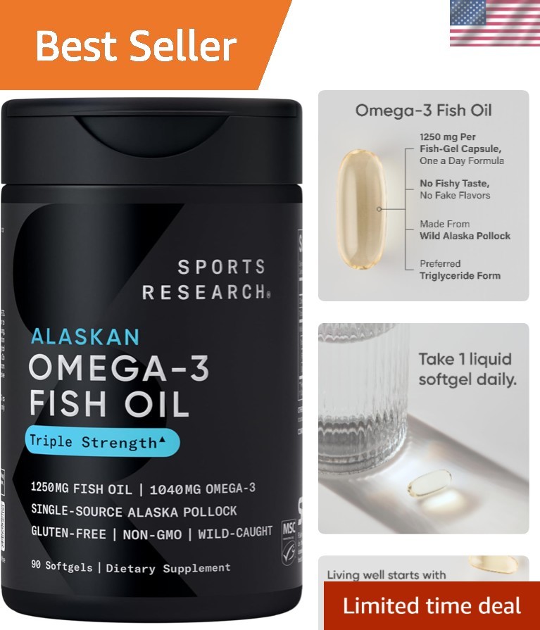 Wild Alaska Pollock Omega-3 Fish Oil 1250mg – Eco-Friendly, Gluten-Free Softgels