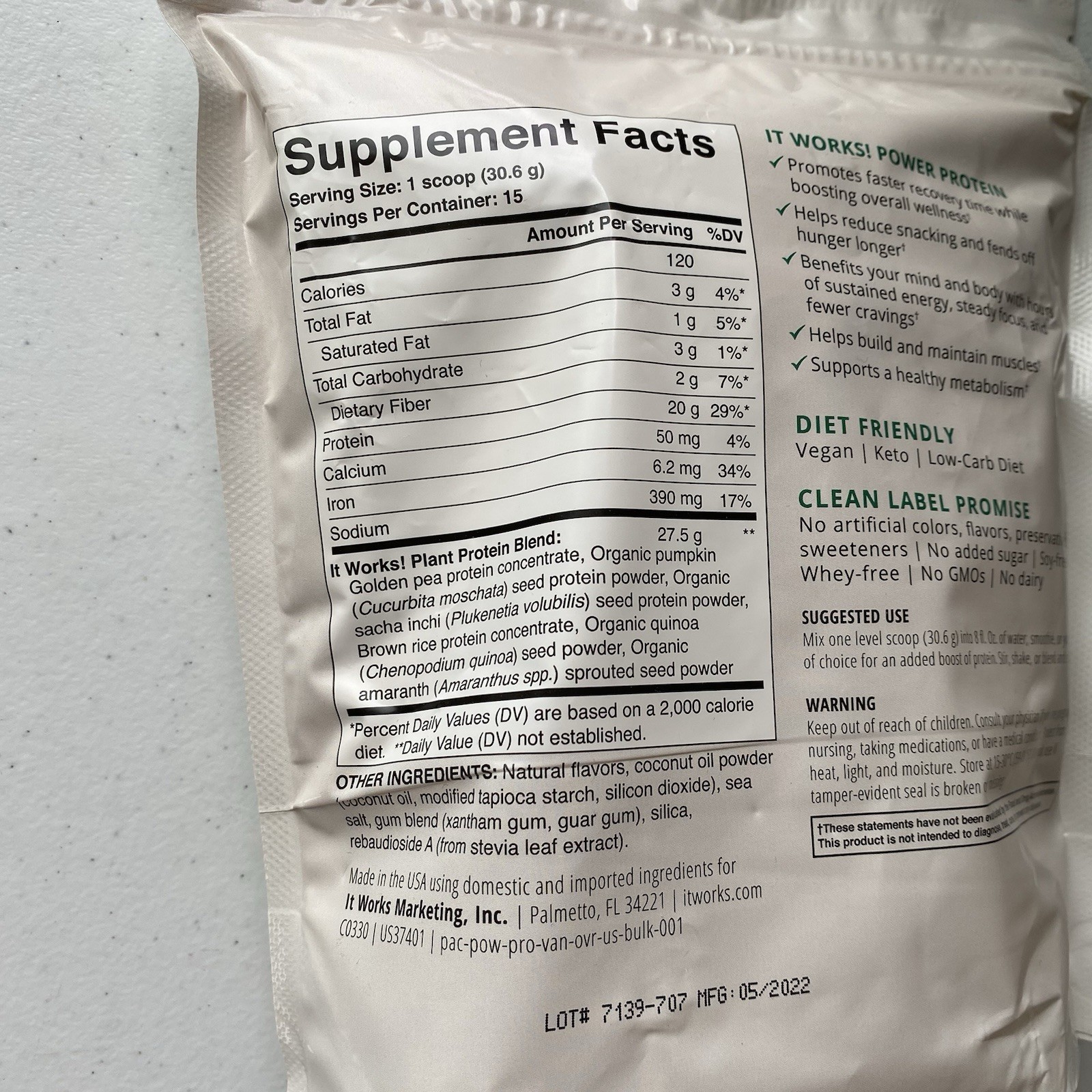 It Works Power Protein Vanilla Bliss 20g Plant Based 16.2 oz Pack of 1