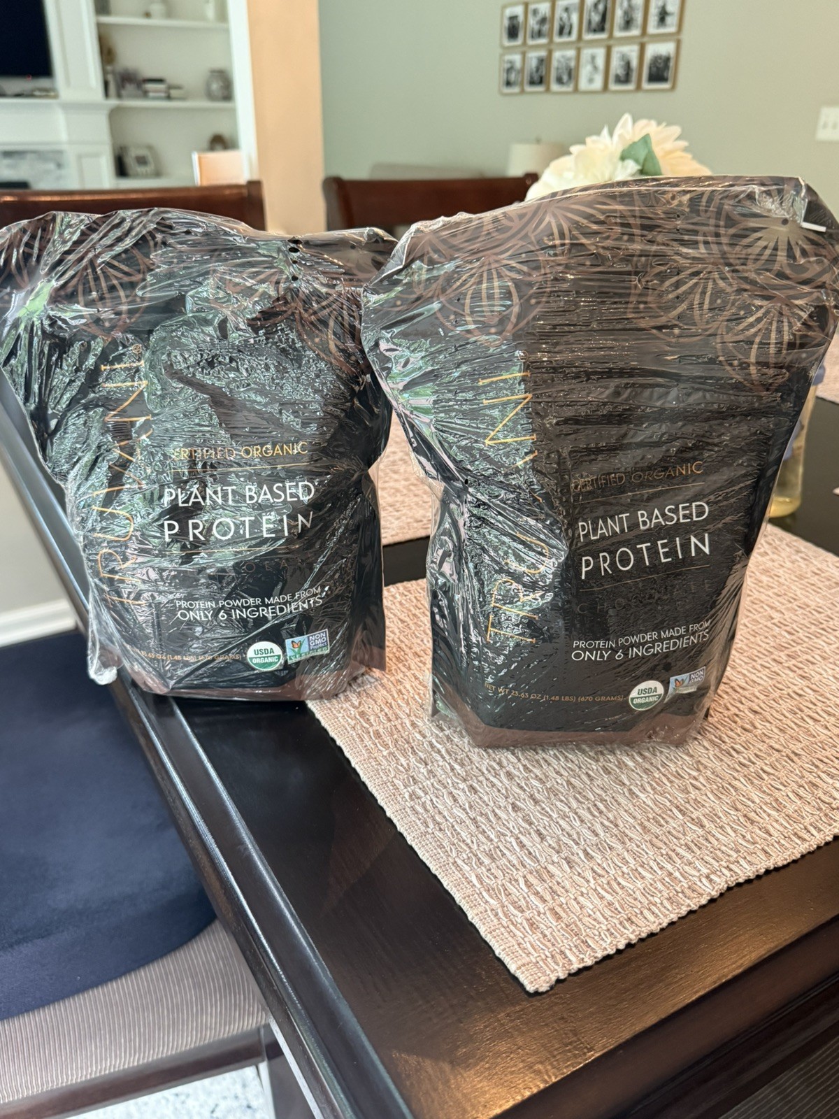 2 bags of Truvani Vegan Protein Powder Chocolate 1.5lb Organic Plant Based