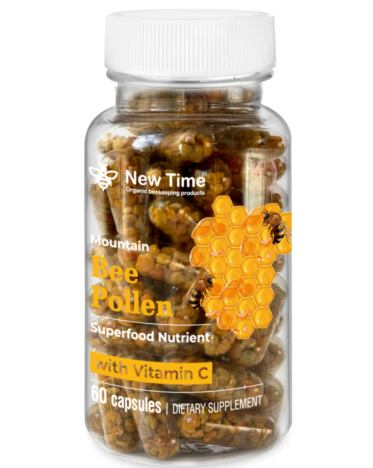 Bee Pollen with Vitamin C, 100% Organic Supplement, Fermented in Veggie Capsules