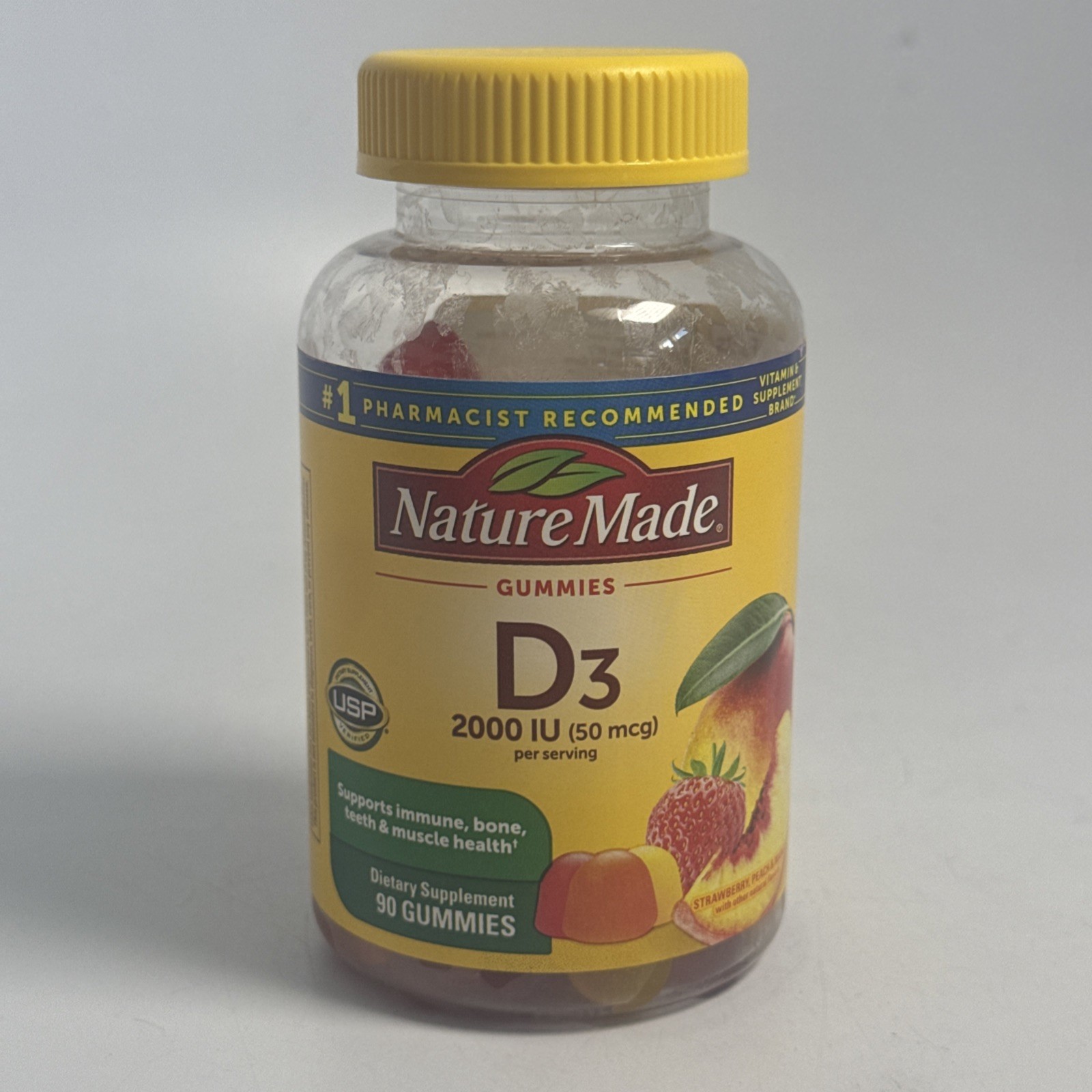 Nature Made D3 Gummies Strawberry Peach & Mango 2,000 Iu 50 mcg 90 Gummies 11/26