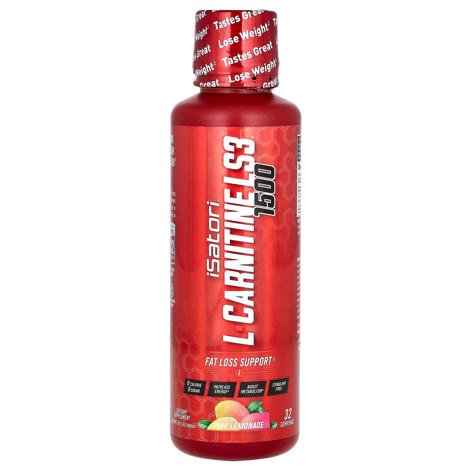2 X Isatori, L-Carnitine LS3 1500, Pink Lemonade, 1,500 mg, 16 fl oz (480 ml)